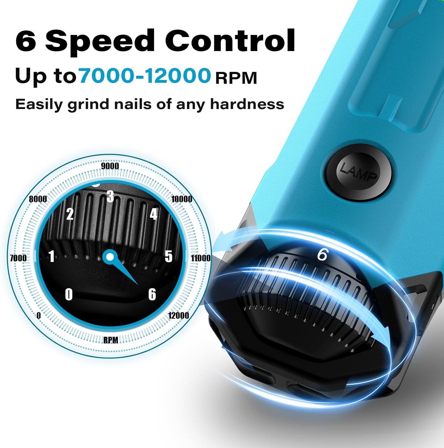 6-Speed Dog Nail Grinder - Newest Enhanced Pet Nail Grinder Super Quiet Rechargeable Electric Dog Nail Trimmer Painless Paws Grooming & Smoothing Tool for Large Medium Small Dogs (Bright Blue)