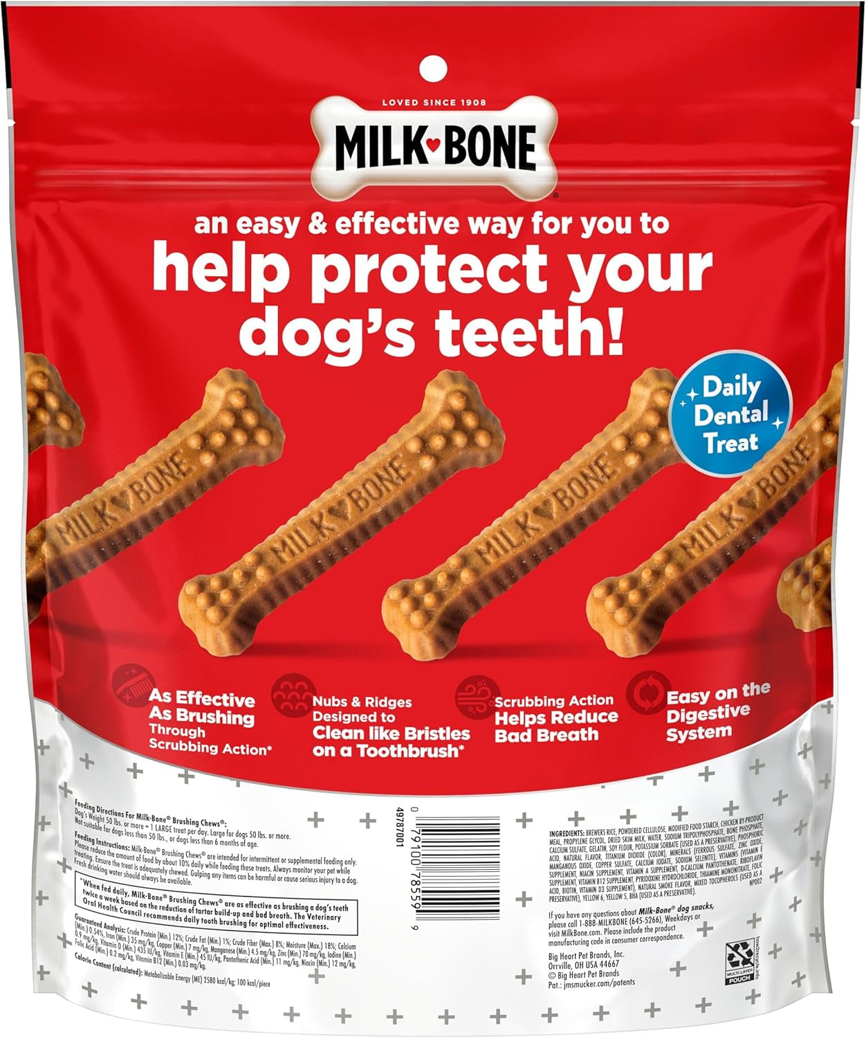 Original Brushing Chews 18 Large Daily Dental Dog Treats Scrubbing Action Helps Clean Teeth