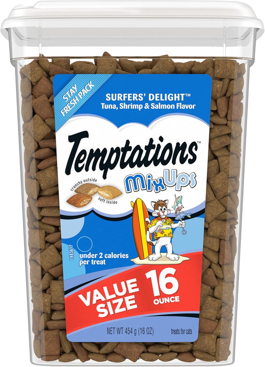 Mixups Surfer'S Delight Flavor Crunchy and Soft Cat Treats, 16 Oz. Tub
