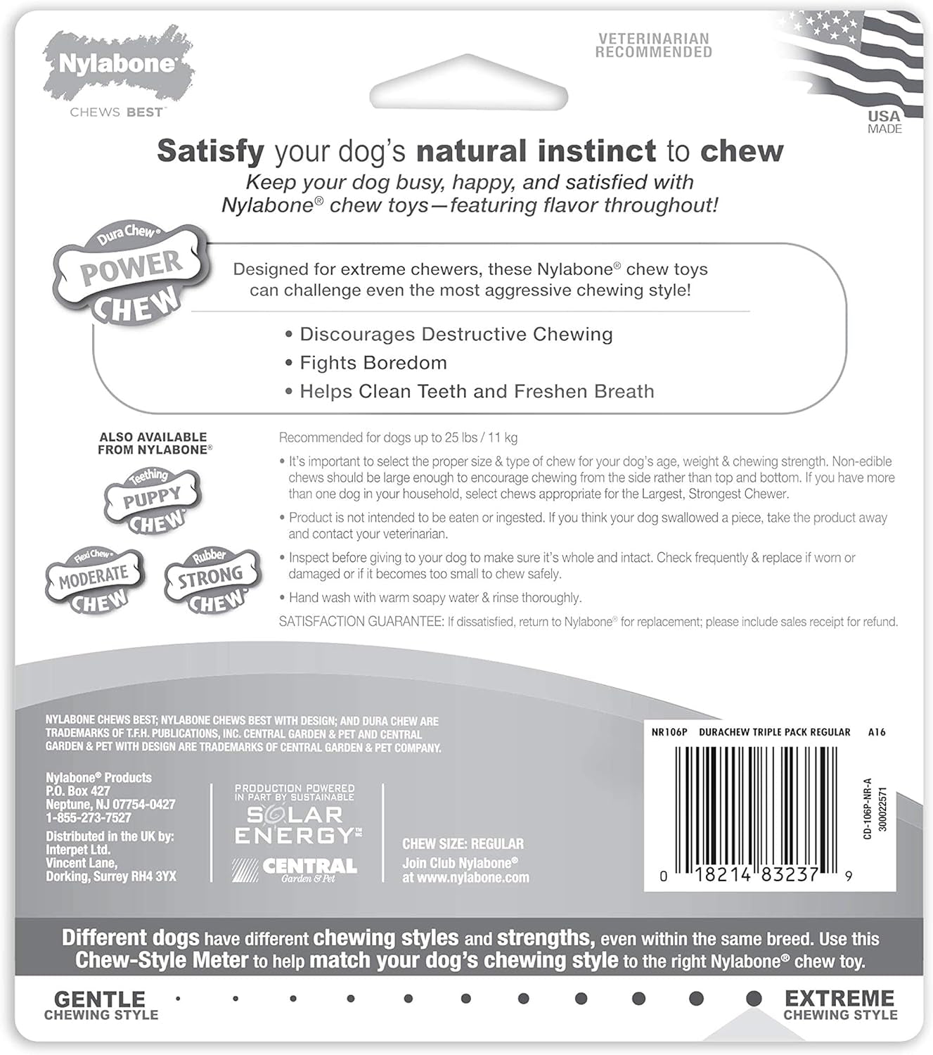 Original Bone Power Chew Toy for Dogs, Durable Dog Toys for Aggressive Chewers, Peanut Butter Flavor, Small - up to 25 Ibs, 3 Pack