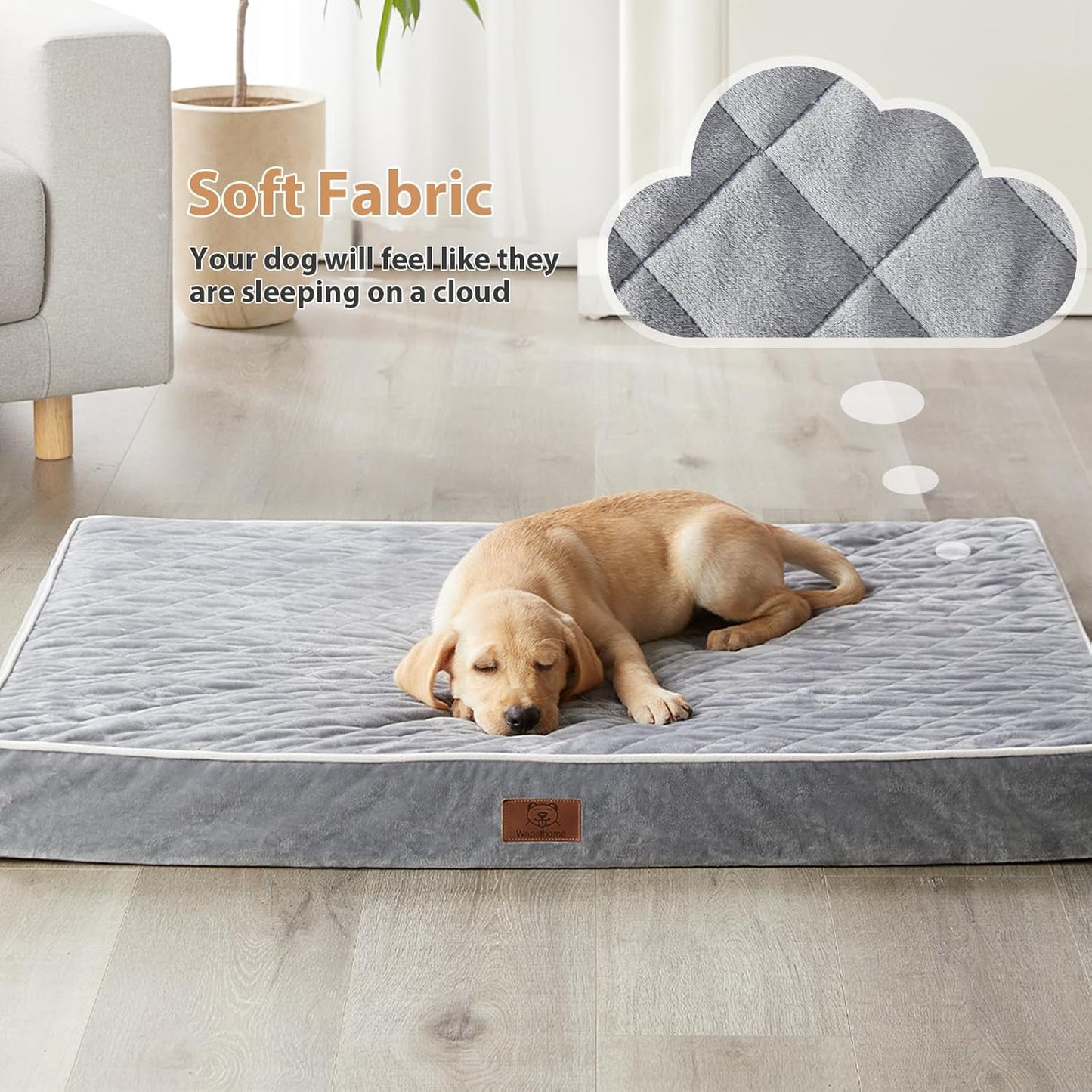 Orthopedic Waterproof Extra Large Dogs Bed with Removable Washable Cover, Multi-Needle Quilting XL Crate Bed for Large Sized Dog, Light Grey