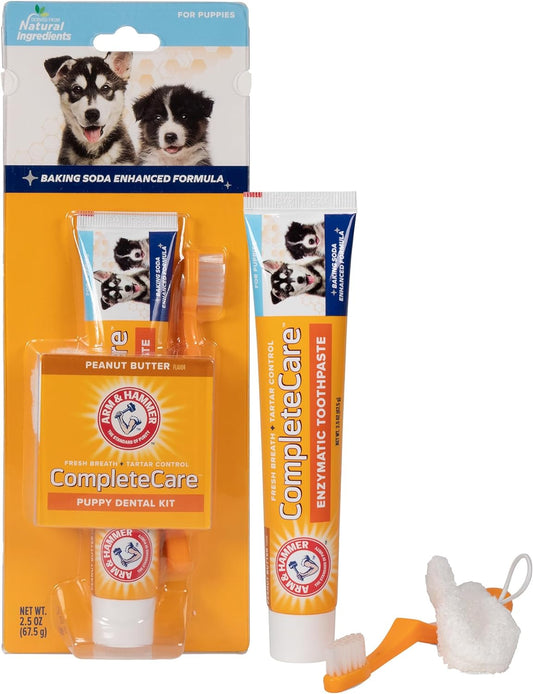 Complete Care Puppy Dental Kit - Includes Small Dog Toothbrush, Peanut Butter Flavor 2.5 Oz Toothpaste for Puppies, Microfiber Finger Brush, Ideal for Fresh Breath