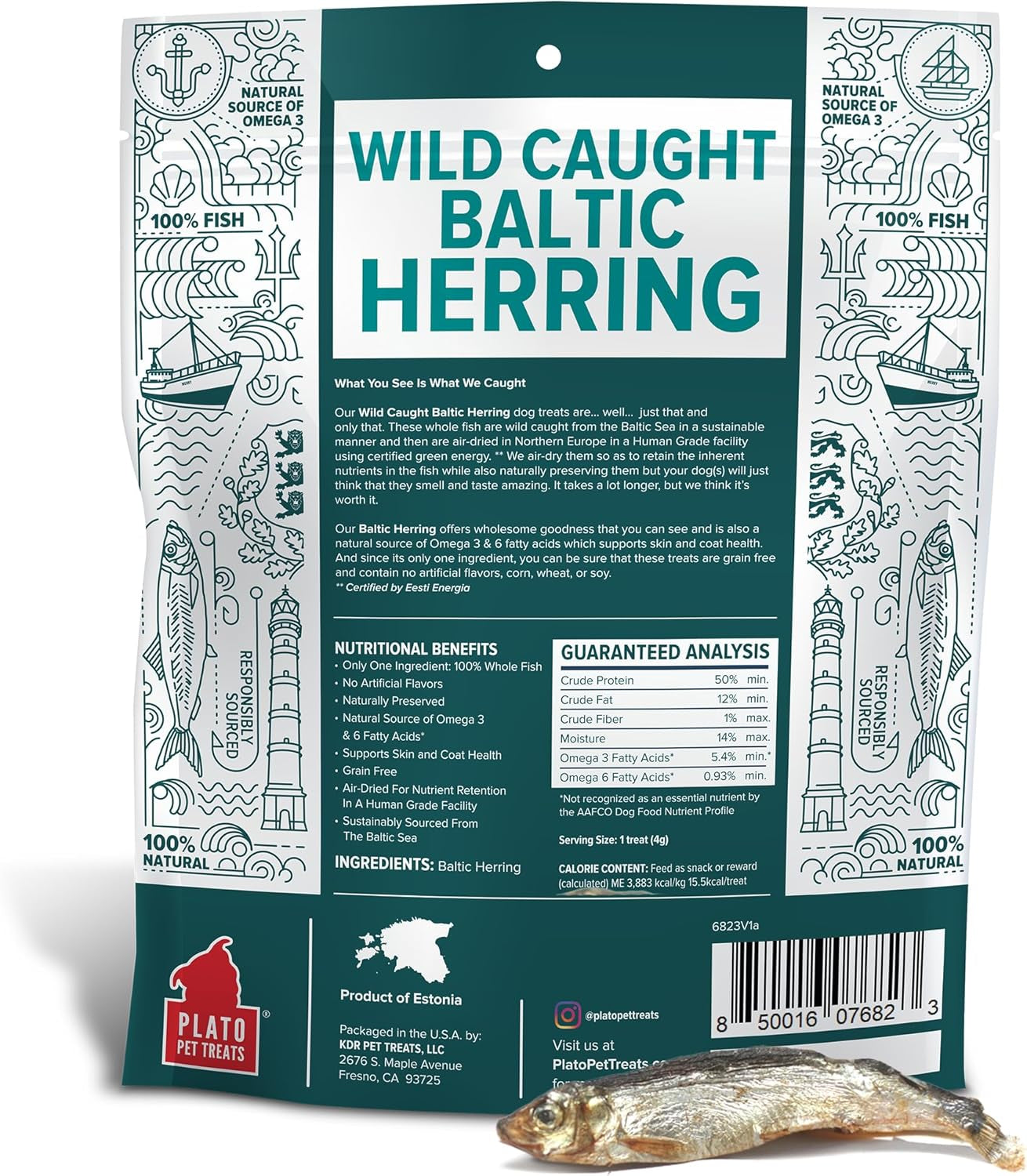 Pet Treats Fish Dog Treats - Air-Dried, Single Ingredient Dog Treat - with Omega 3 & 6 Fatty Acids to Support Skin and Coat - 100% Whole Fish - Wild Caught Baltic Herring Dog Treats - 8.5 Oz