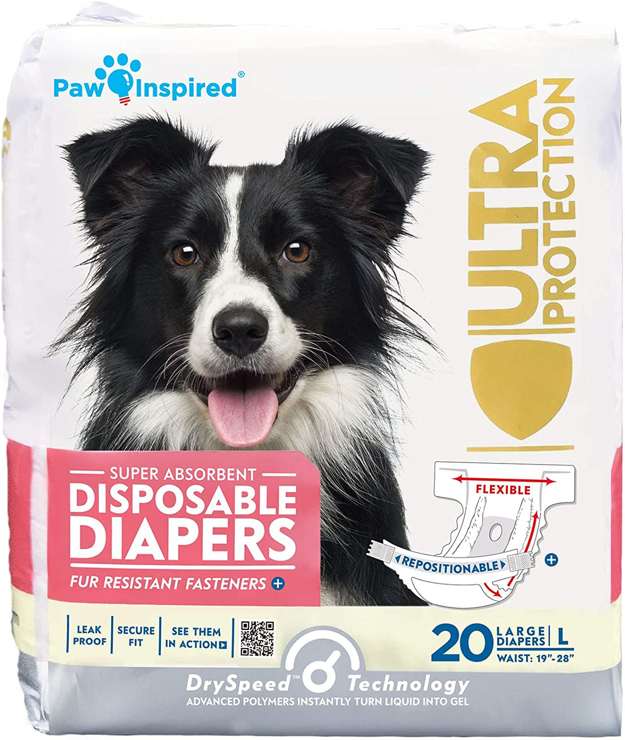 20Ct Disposable Dog Diapers | Female Dog Diapers Ultra Protection | Diapers for Dogs in Heat, Excitable Urination, or Incontinence (Large)