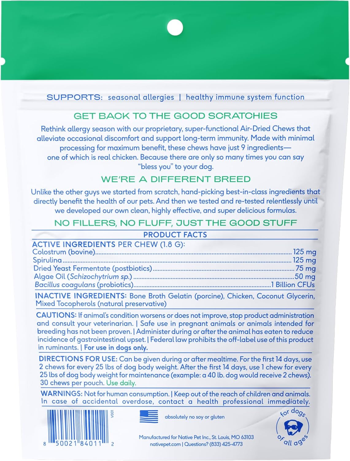 Dog Allergy Chews - Dog Allergy Relief with Probiotics and Colostrum for Itchy Skin Relief to Support Seasonal Allergy and Healthy Immune System - All Natural Anti-Histamine - 60 Chews