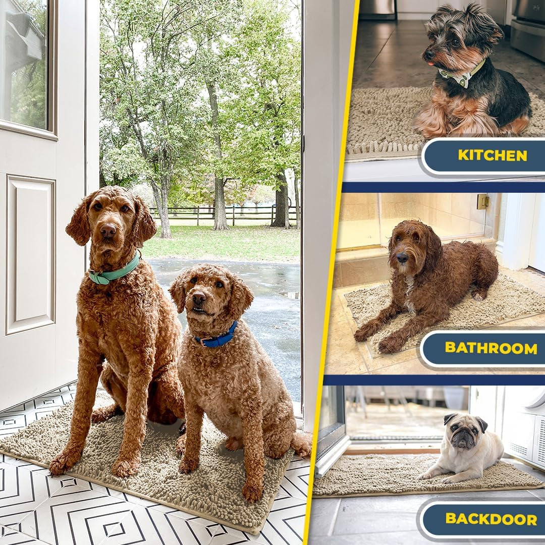 ® Shown on TV – Super Absorbent Microfiber Dog Door Mat for Muddy Paws, Non-Slip Washable Pet Rug, Quick Dry Chenille Entryway Carpet, Machine Washable Indoor Outdoor Mat, Beige 30"X19"