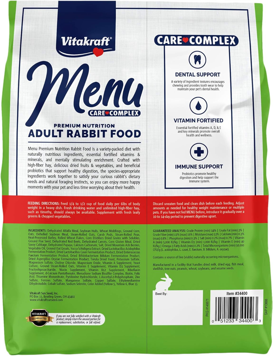 Menu Premium Rabbit Food - Alfalfa Pellets Blend - Vitamin and Mineral Fortified, Carrots,Greens,Grains,Fruits, 5 Lb