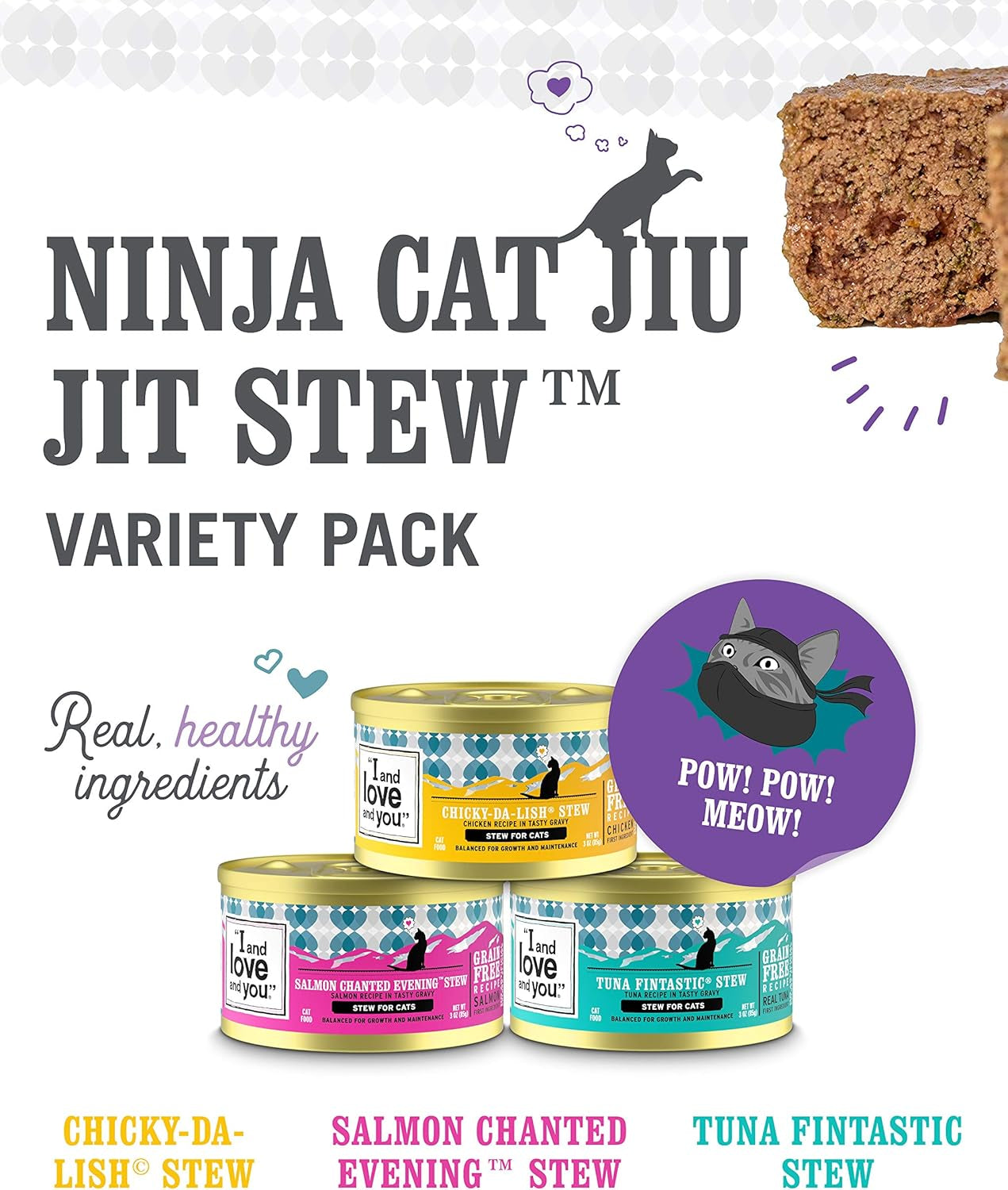 Wet Cat Food - Ninja Cat Jiu Jit Stew Variety Pack - Chicken, Salmon, Tuna, Grain Free, Filler Free, 3Oz Pack of 12 Cans