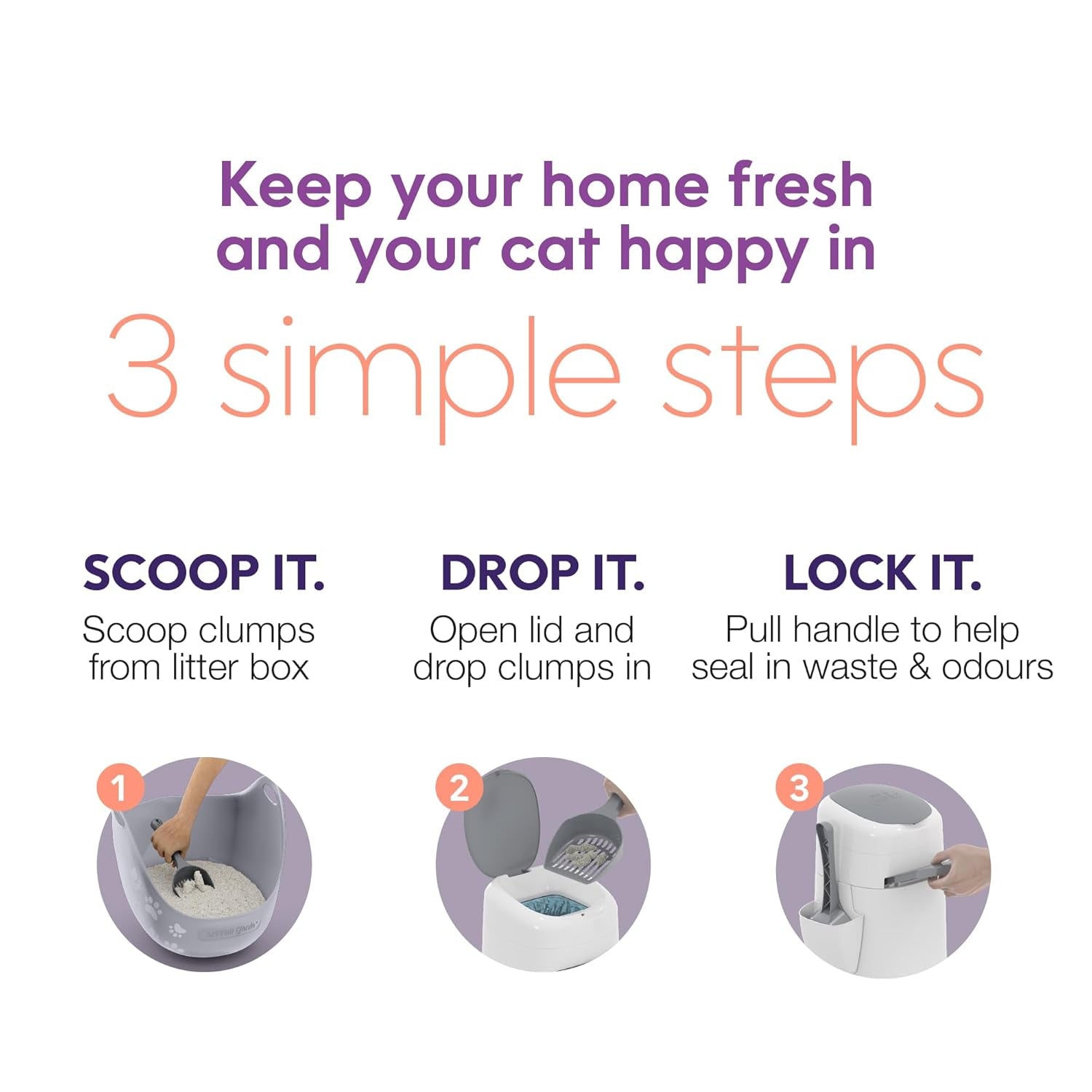 Style Pail |Cat Litter Waste Disposal System for Odor Control | Includes 1 Square Refill Bag