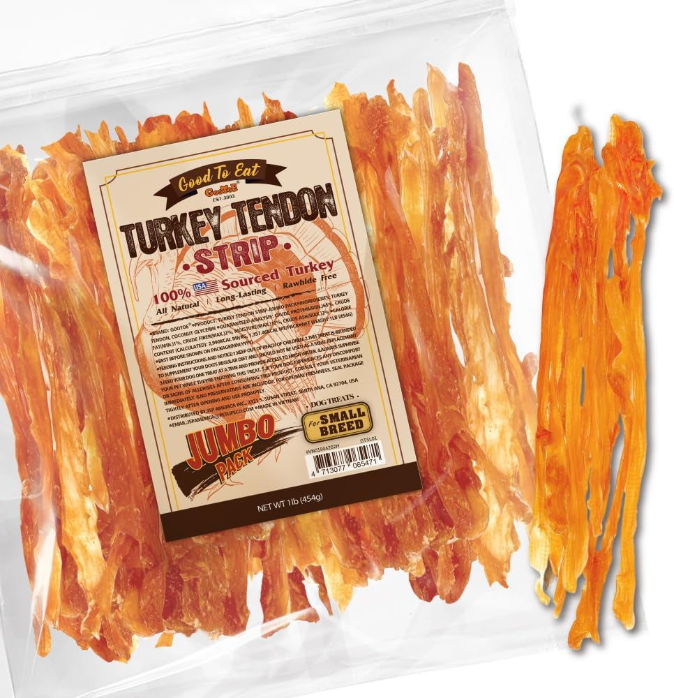 Turkey Tendons for Dogs – All-Natural, Hypoallergenic Dog Treats, Rawhide Alternative, Long Lasting Puppy Chews, Healthy Dog Treats for Small Breeds, Strips, 16 Oz Pack (1 Lb)