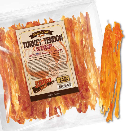 Turkey Tendons for Dogs – All-Natural, Hypoallergenic Dog Treats, Rawhide Alternative, Long Lasting Puppy Chews, Healthy Dog Treats for Small Breeds, Strips, 16 Oz Pack (1 Lb)
