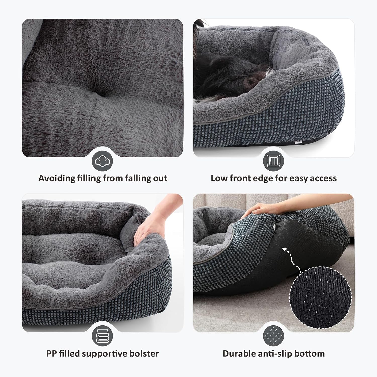 Dog Bed Medium Size, Orthopedic Warming Soft Calming Sleeping Puppy Bed Durable Pet Bed with Anti-Slip Bottom M(30"X24"X9")