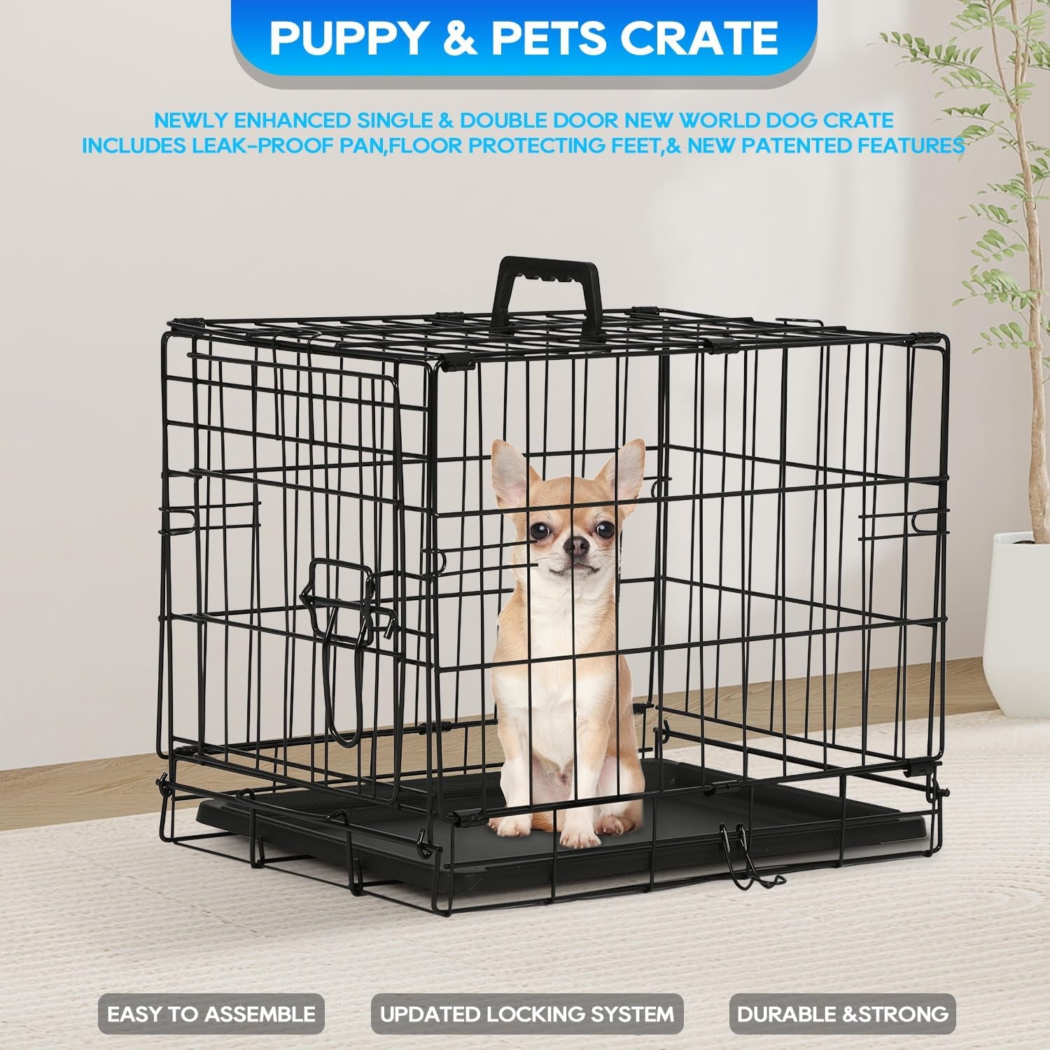 Dog Crate for Small Dogs 18 Inch Folding Metal Wire Pet Cage Single Door W/Divider Panel Indoor Outdoor Kennel Leak-Proof Plastic Tray,Black