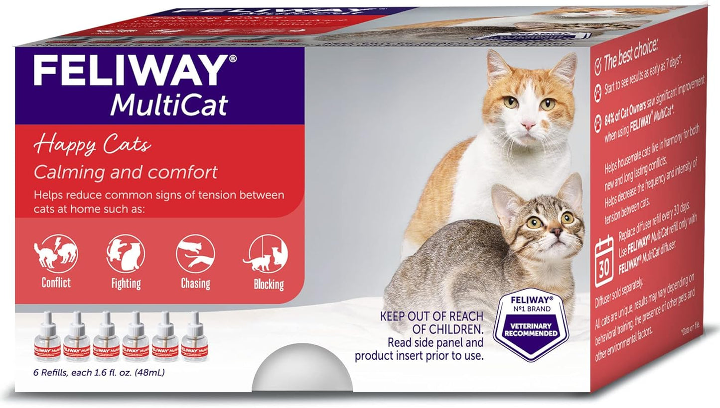 ® Multicat 6 X 30 Day Cat Calming Refills for Pheromone Diffuser, 6 X 48Ml Value Pack- Helps Reduce Conflicts and Signs of Tension in Multi-Cat Households