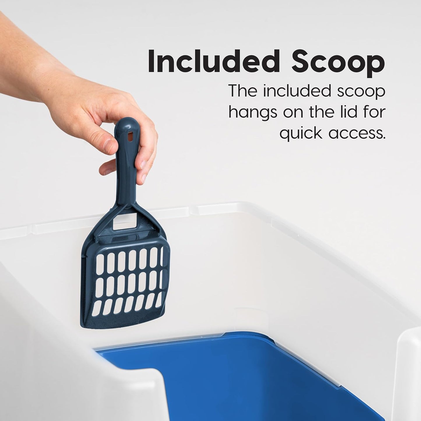 USA Large Cat Litter Box with Scatter Shield and Scoop, Open Top High Sided Cat Litter Pan, Blue