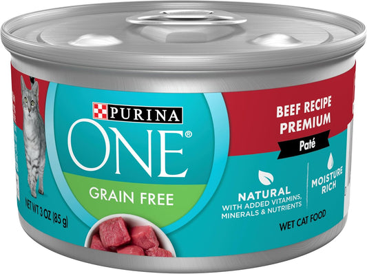 Natural, High Protein, Grain Free Wet Cat Food Pate, Beef Recipe - (Pack of 24) 3 Oz. Pull-Top Cans