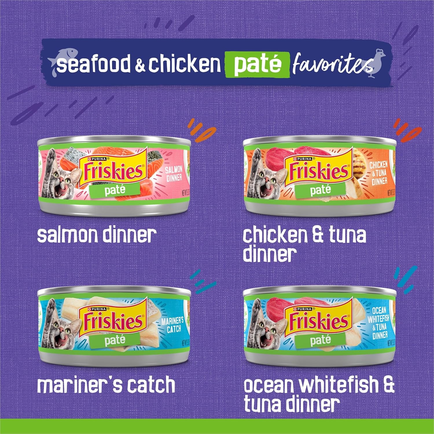 Purina  Pate Wet Cat Food Variety Pack Seafood and Chicken Pate Favorites - 48 Ct. Can