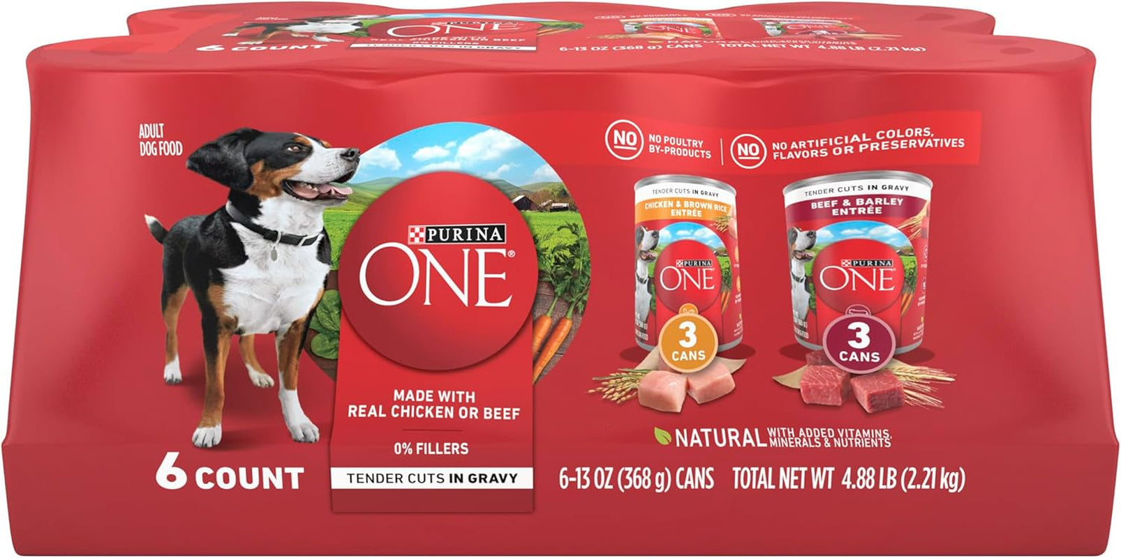 Tender Cuts in Gravy Chicken and Brown Rice, and Beef and Barley Entrees Wet Dog Food Variety Pack - (2 Packs of 6) 13 Oz. Cans