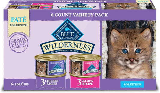 Wilderness Kitten Food, High-Protein & Grain-Free Wet Cat Food Paté Variety Pack, Chicken & Salmon Recipes, 3-Oz Cans (6 Count, 3 of Each)