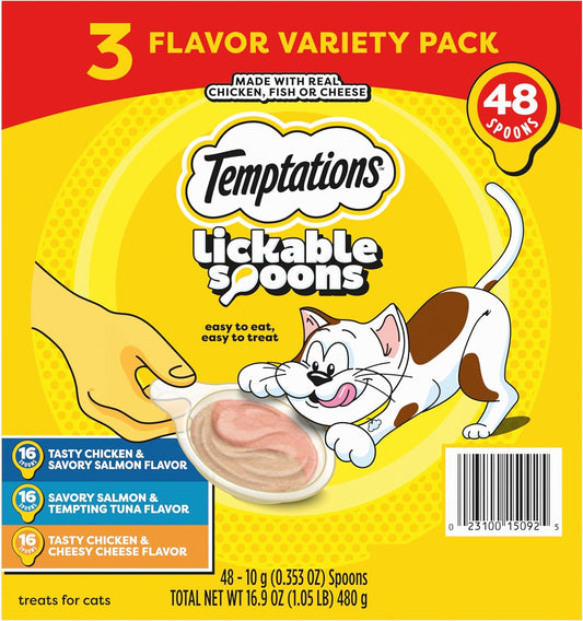 Lickable Spoons Adult Wet Cat Treats, 48 Spoons, Variety Pack