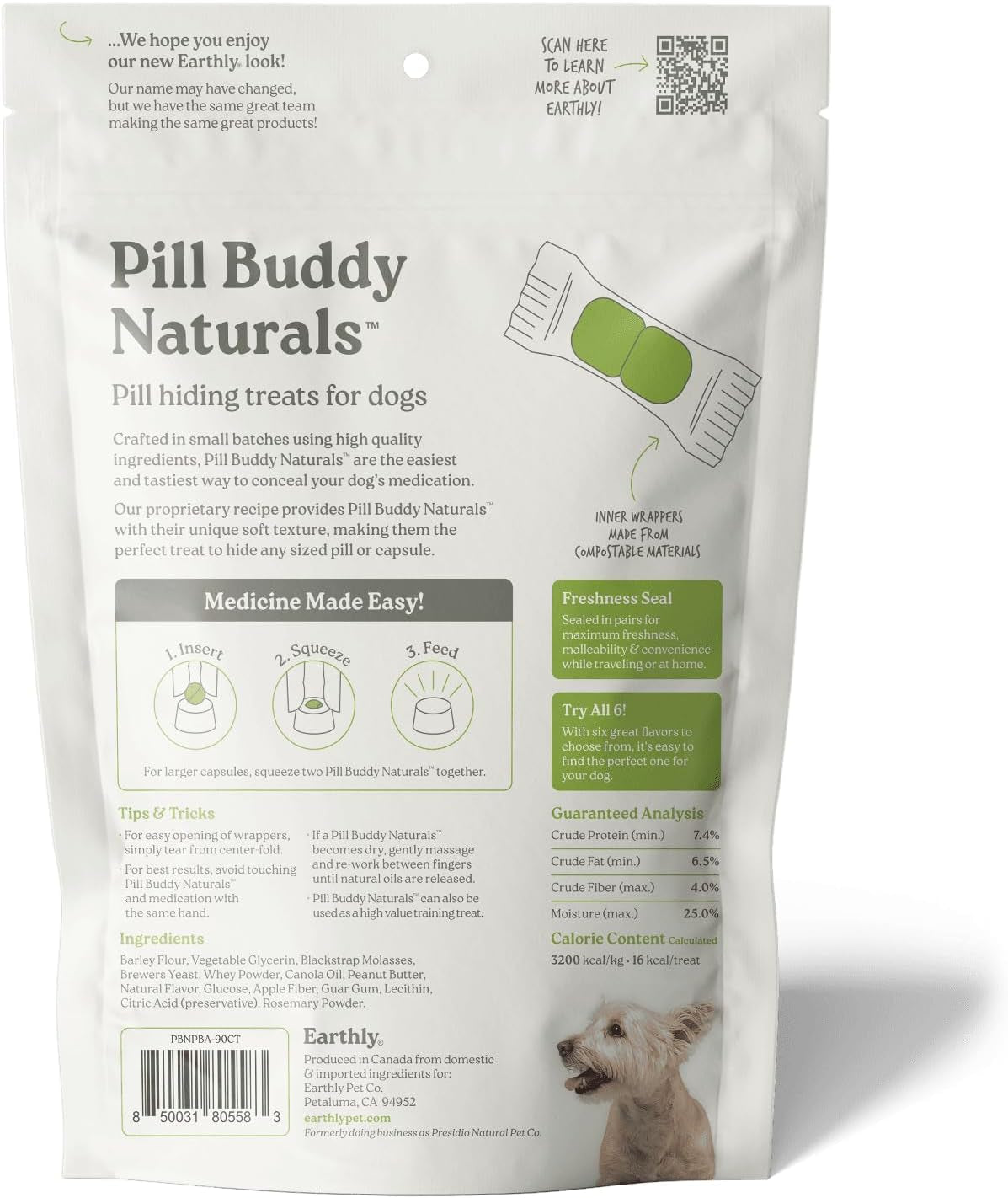Earthly Pill Buddy Naturals - PB & Apple Recipe Pill Hiding Treats for Dogs - Make a Perfect Pill Concealing Pocket or Pouch for Any Size Medication - 90 Servings