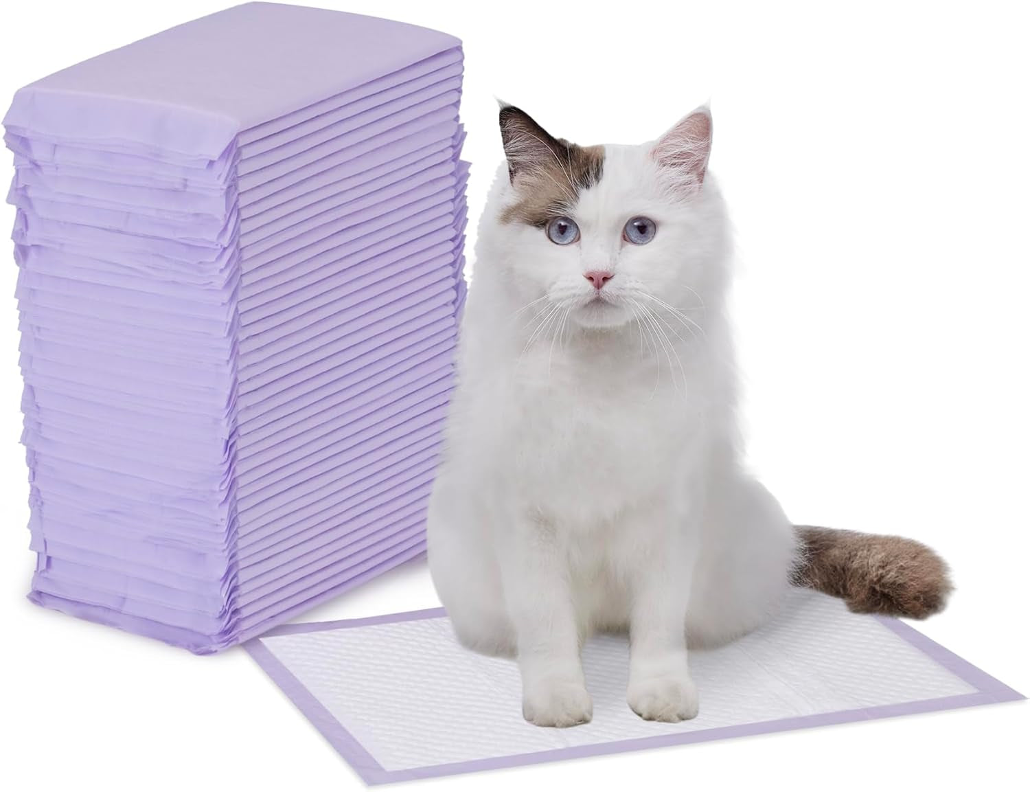 Cat Litters Pee Pads, 40 Count, Universal Fit for Litter Box, Odor Control with Lemon Scent, Purple and White