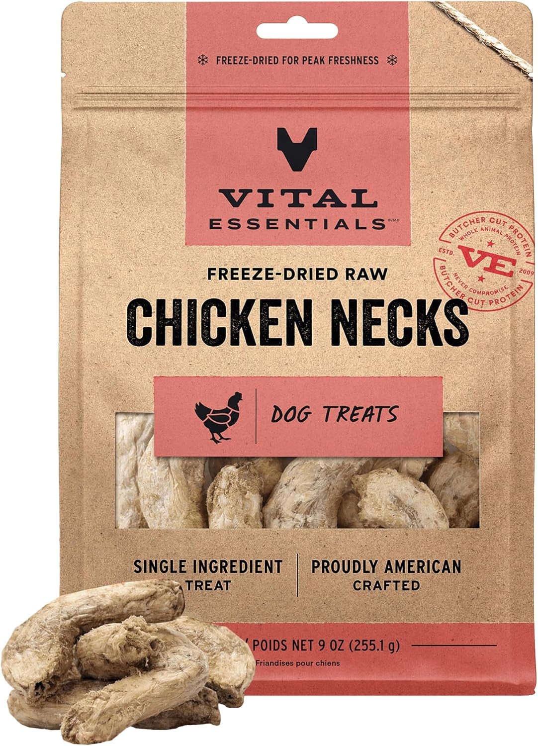 Single Ingredient Chicken Necks Dog Treats, 9 Oz | Freeze-Dried Raw | Premium Quality High Protein Training Treats | Grain Free, Gluten Free, Filler Free