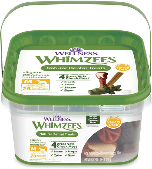 Wellness Variety Pack Dog Dental Treats, Natural Chews, Medium Size, (28 Count)