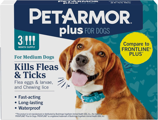 plus Flea and Tick Prevention for Dogs, Medium Dog Flea and Tick Treatment, 3 Doses, Waterproof Topical, Fast Acting (23-44 Lbs)