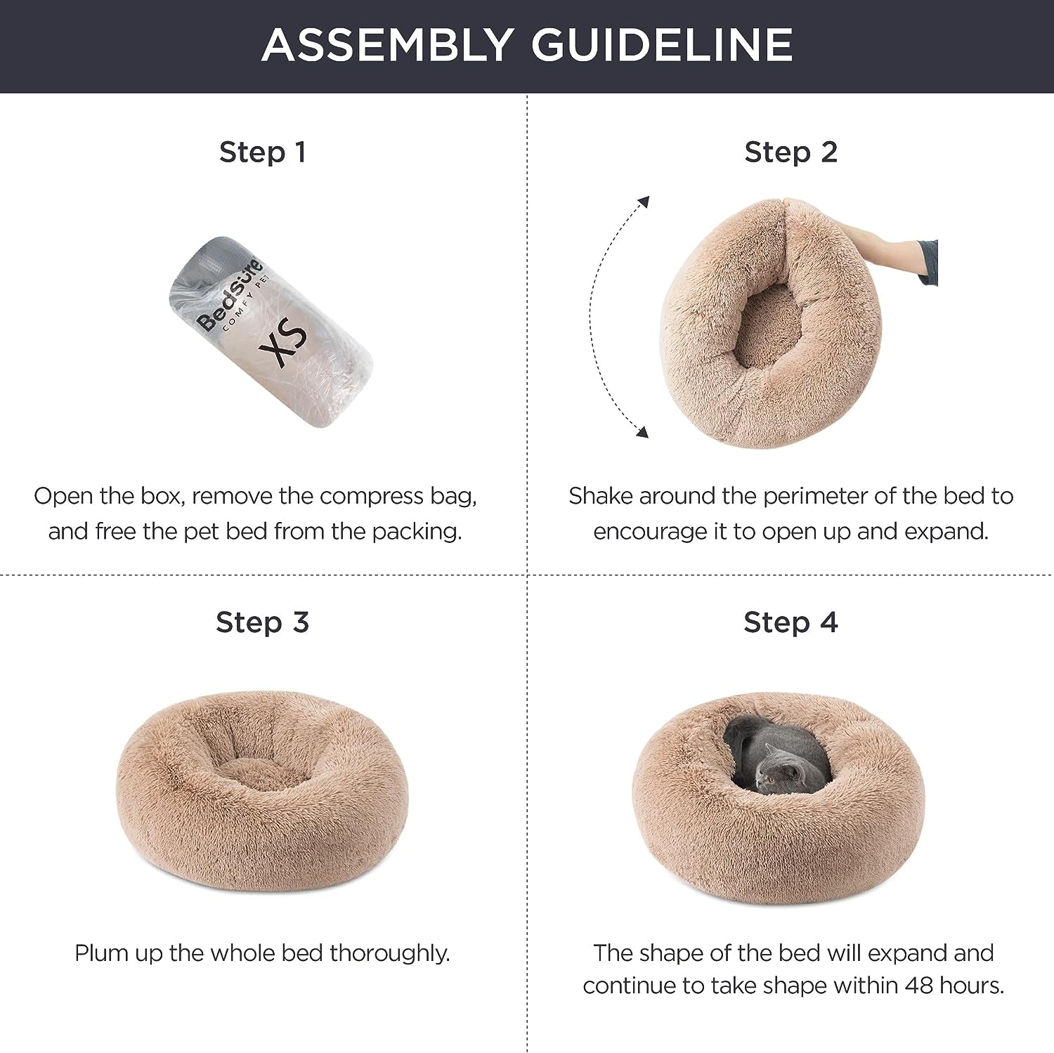 Calming Dog Bed for Medium Dogs - Donut Washable Medium Pet Bed, 30 Inches Anti-Slip round Fluffy Plush Faux Fur Cat Bed, Fits up to 45 Lbs Pets, Dark Grey