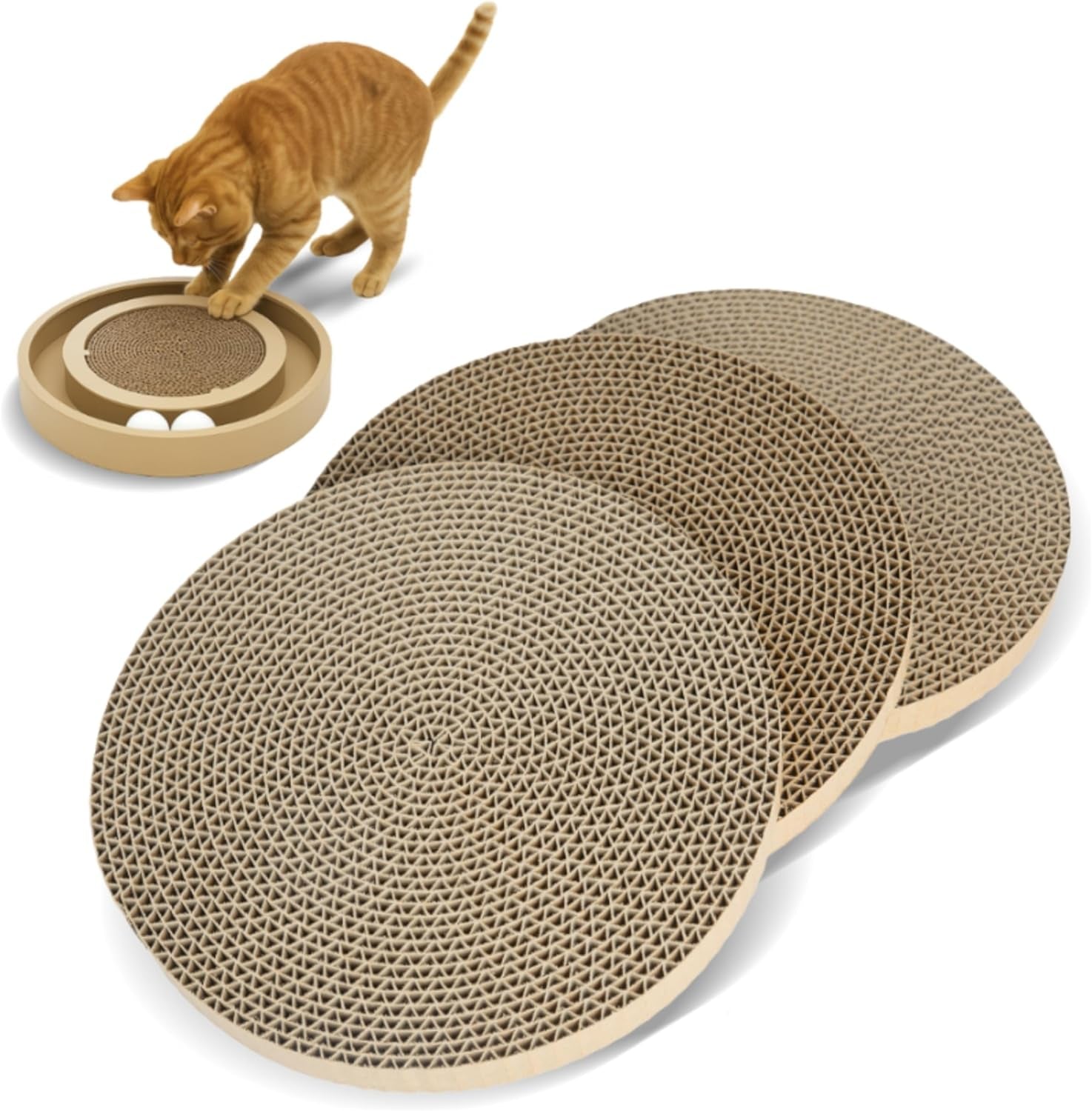 Cat Scratcher Replacement Pads - Cardboard Cat Scratcher Pad, Relieves Stress, Supports Pet Behaviors, 3 Count