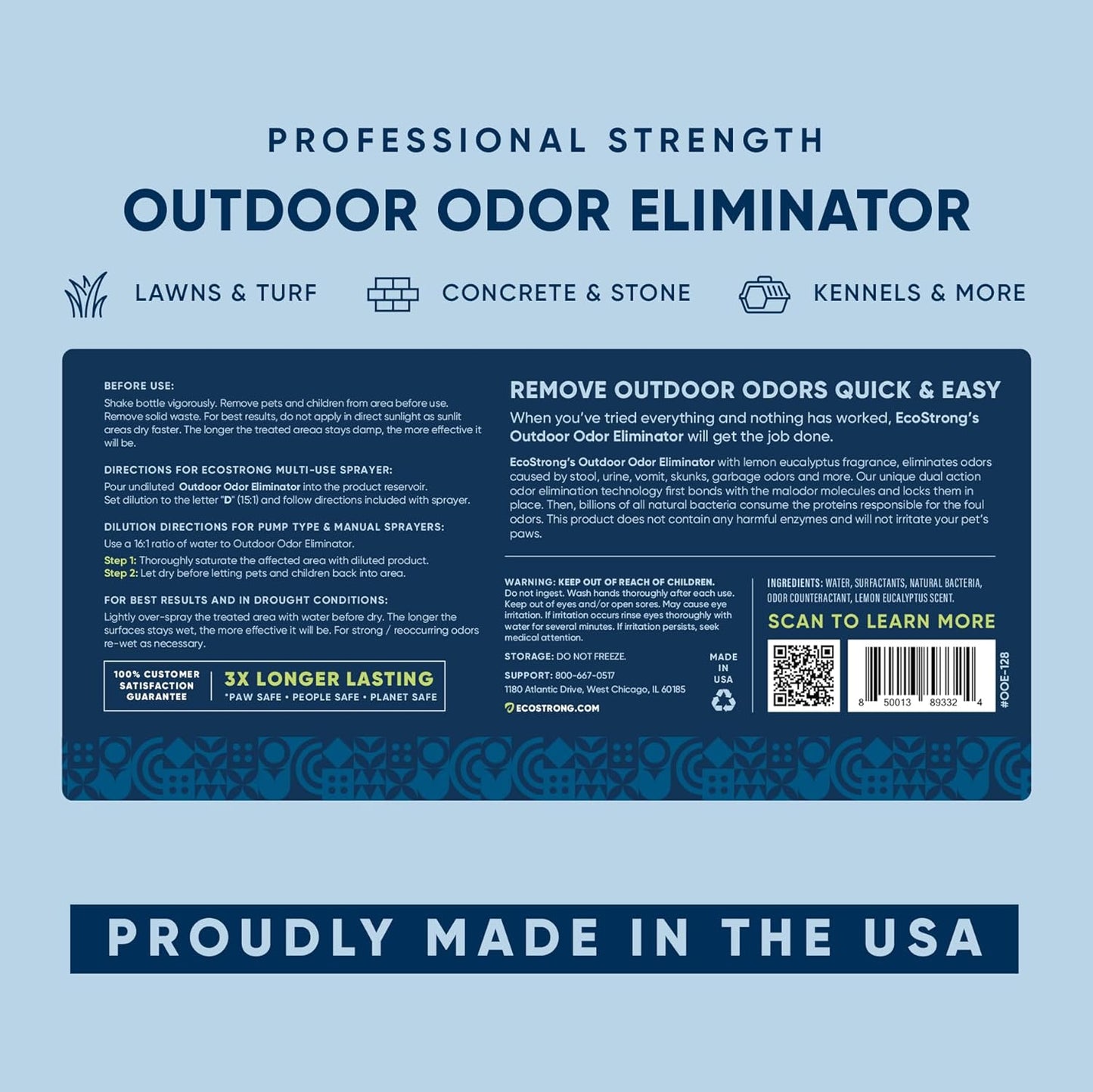 Outdoor Odor Eliminator outside Dog Urine Enzyme Cleaner Powerful Pet, Cat, Animal Scent Deodorizer | Professional Strength for Yard, Turf, Kennels, Patios, Decks (128 OZ)