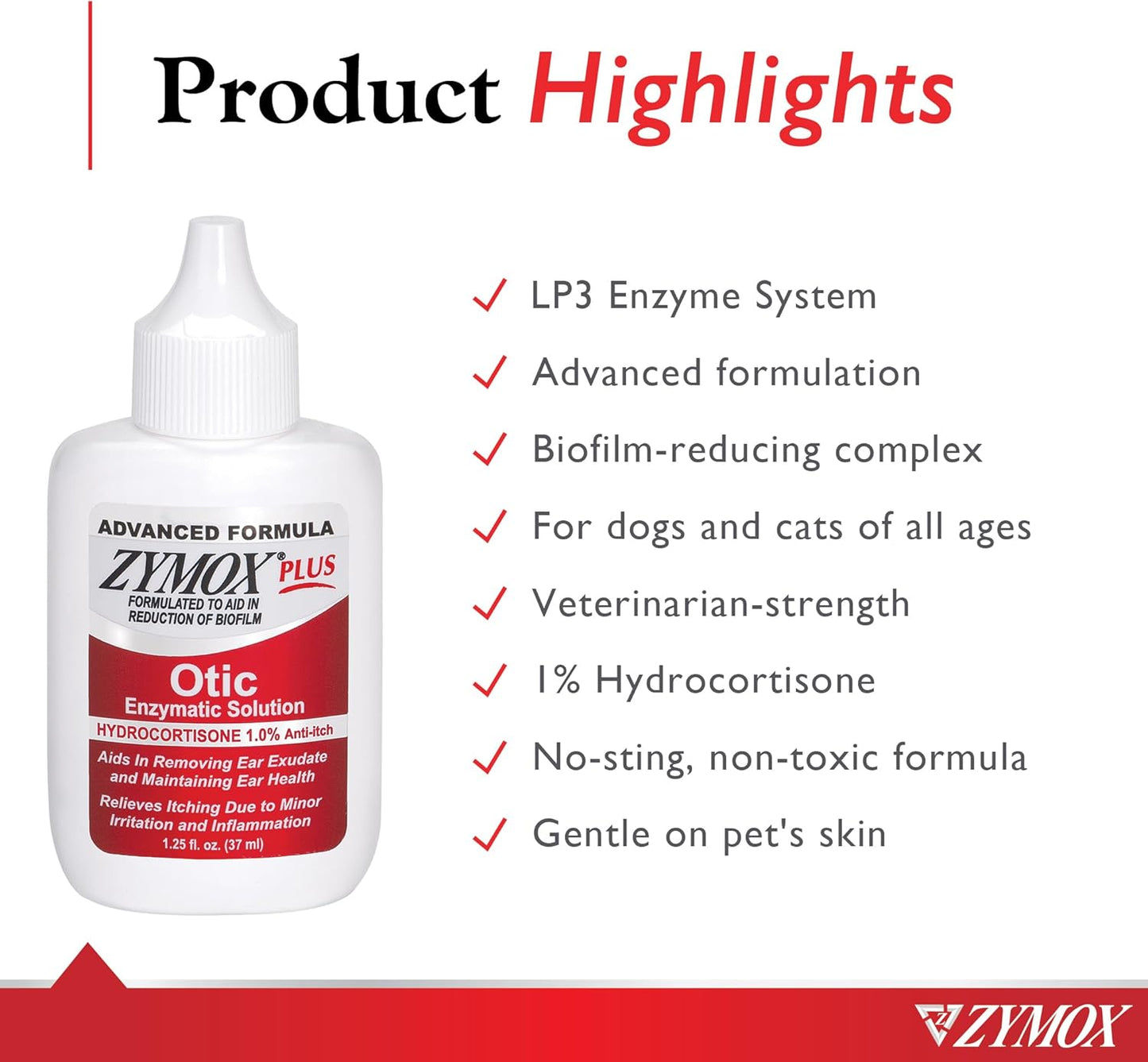 Advanced Formula Otic plus Enzymatic Ear Solution for Dogs and Cats with 1% Hydrocortisone, 1.25Oz