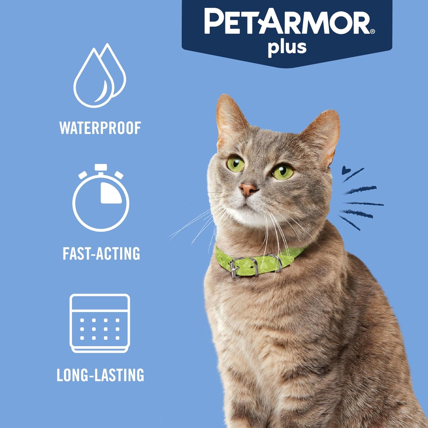 plus Flea and Tick Prevention for Cats, Cat Flea and Tick Treatment, 6 Doses, Waterproof Topical, Fast Acting, Cats over 1.5 Lbs