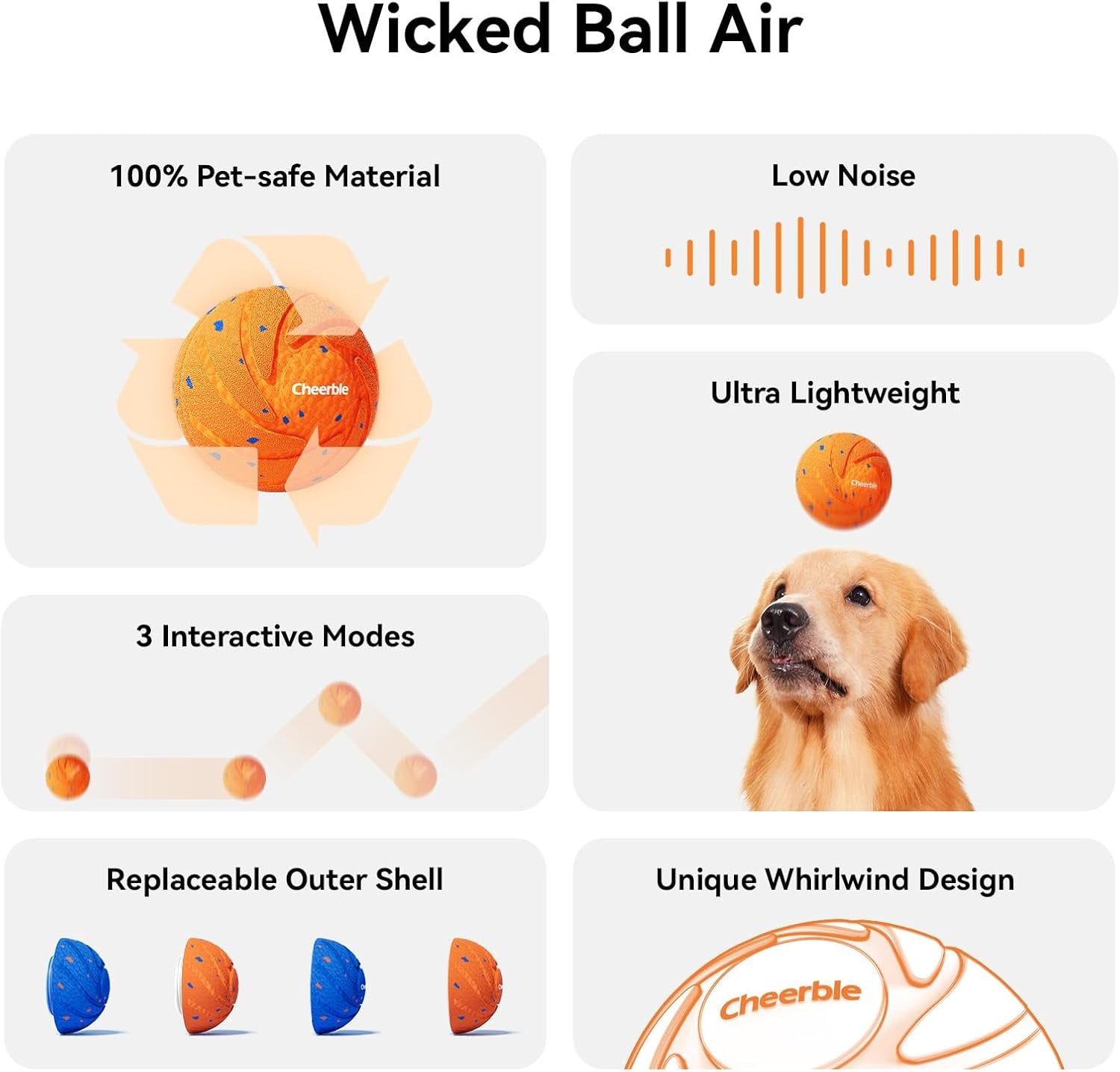 Smart Interactive Dog Toy, Wicked Ball AIR, Automatic Moving, Bouncing, Rotating, IPX7 Waterproof Rating, Active Rolling Ball for Medium and Large Dogs
