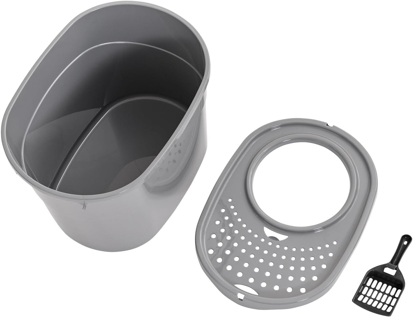 Large Cat Litter Box with High Sides, Top Entry, Includes Scoop, 20.5 X 14.75 X 14.38 Inches, Grey