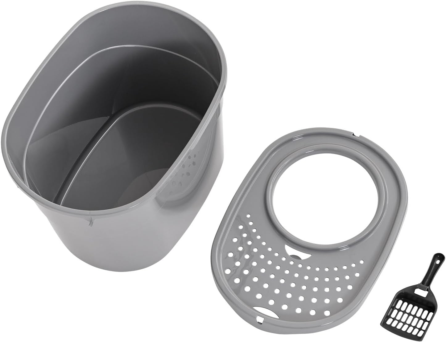 Large Cat Litter Box with High Sides, Top Entry, Includes Scoop, 20.5 X 14.75 X 14.38 Inches, Grey