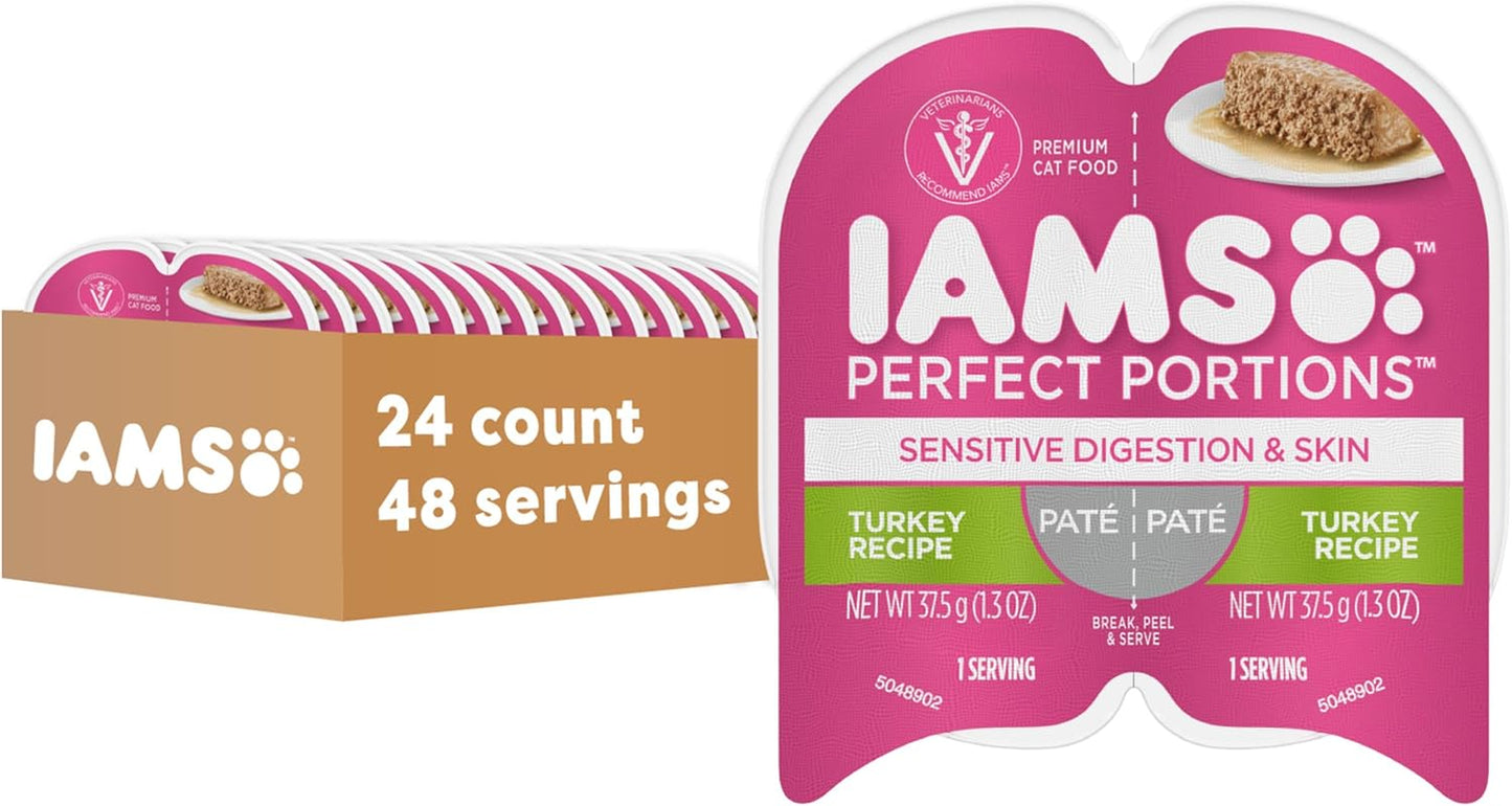 Perfect Portions Sensitive Digestion & Skin Adult Wet Cat Food Pate, Turkey Recipe, 2.6 Oz. Easy Peel Twin-Pack Trays (24 Count, 48 Servings)