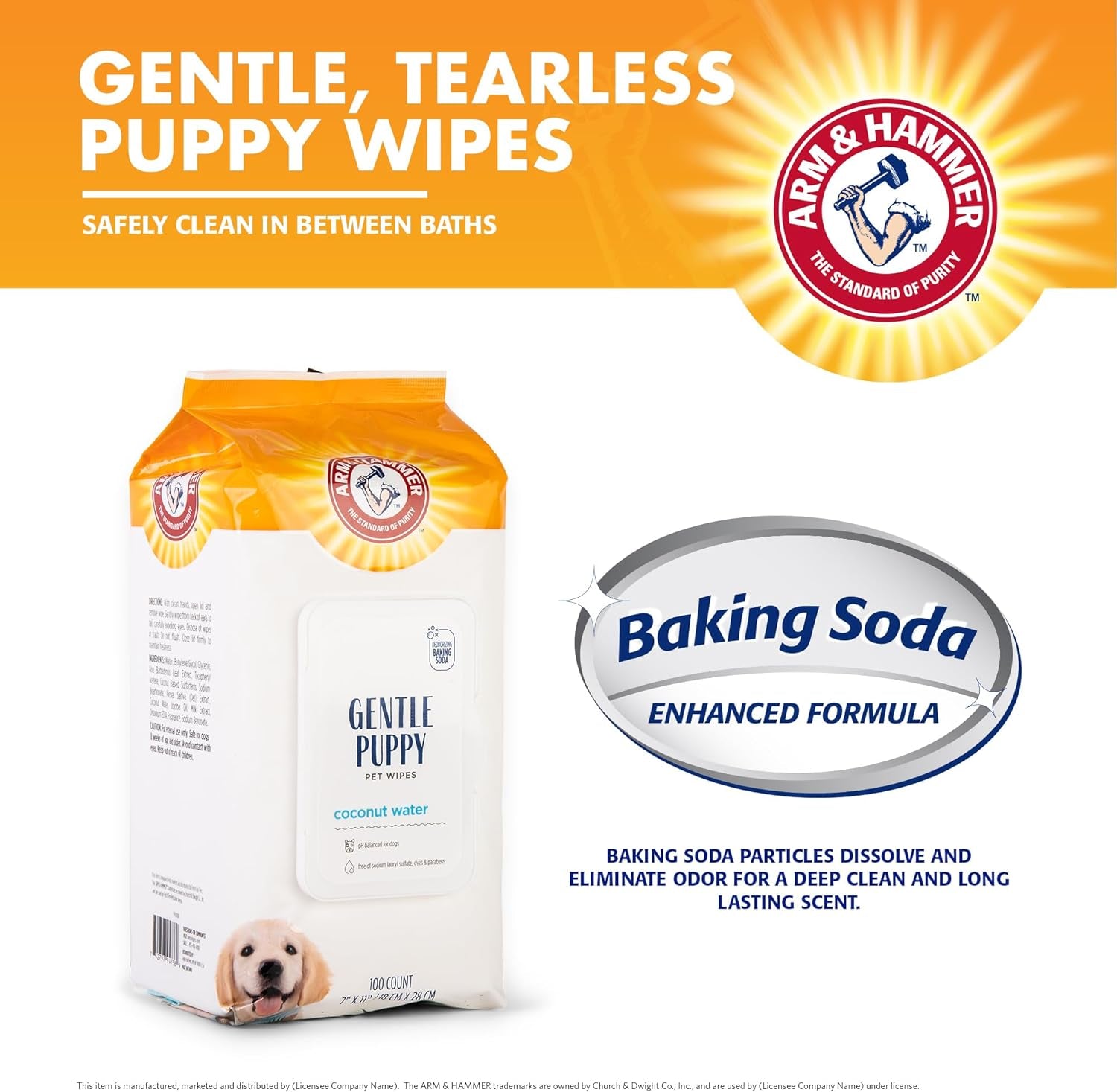 Dog Grooming Wipes - Natural Deodorizing Pet Wipe with Coconut - Travel Essential & Supplies for Dogs - Dog Whole Body & Face Cleaning - Odor Eliminator with Baking Soda Power - 100 Count