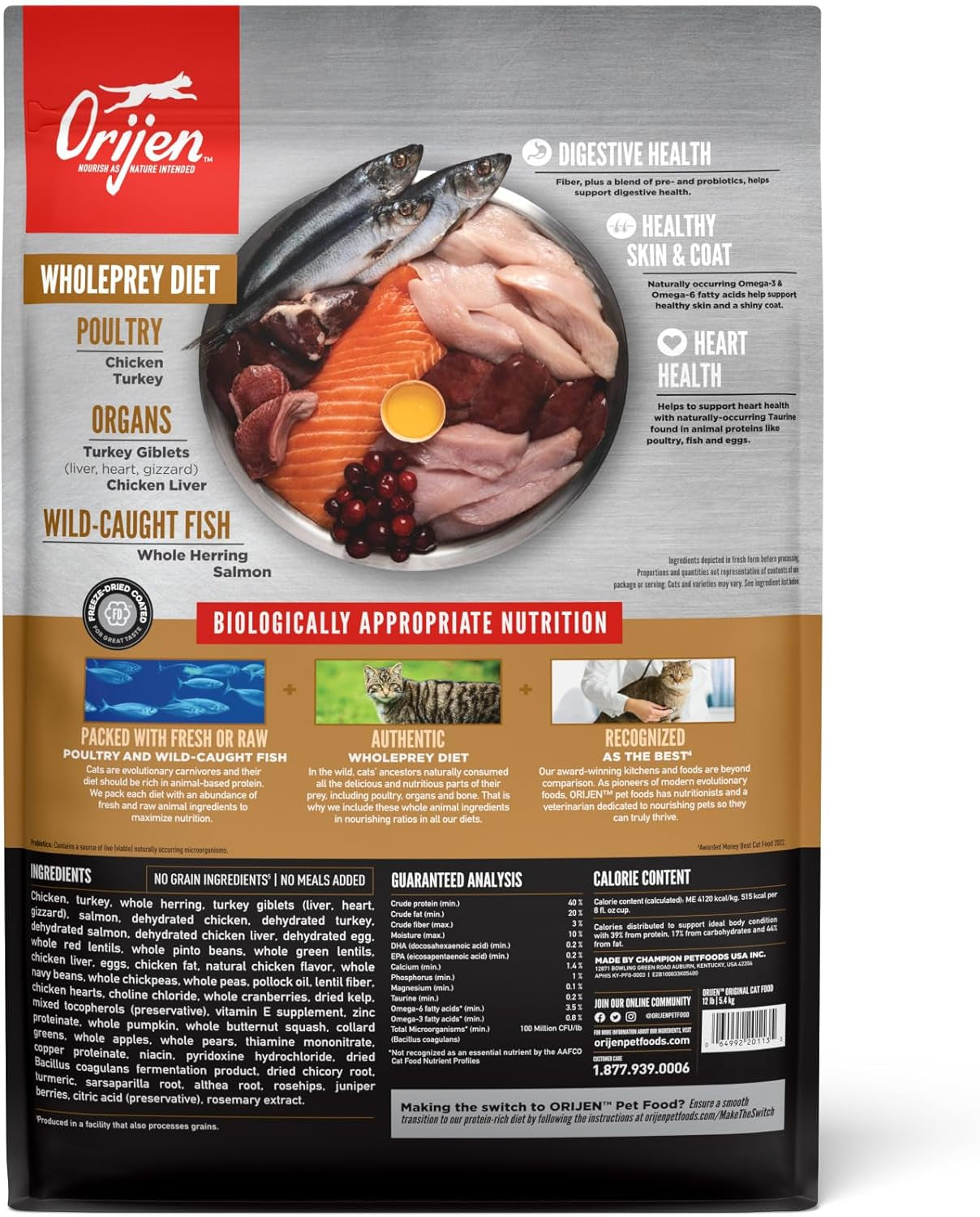 Grain Free High Protein Premium Dry Cat Food Original Recipe 12Lb Bag