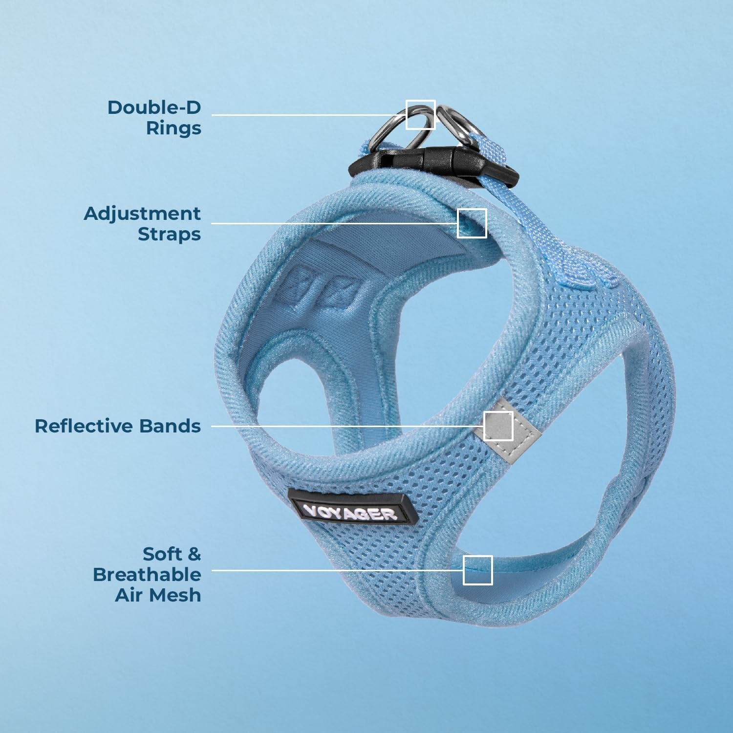 - All Weather Mesh, Reflective, No Pull Harness for Small, Medium Dogs, Cats - Secure with Hook & Loop Fastener, Buckle, Double D-Rings - Baby Blue, S