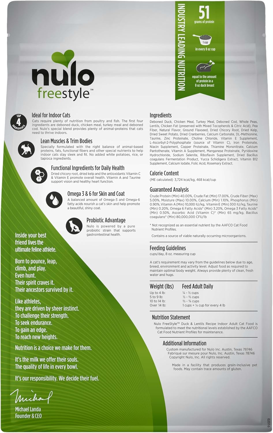 Freestyle High Protein Indoor Cat Food, Duck & Cod Recipe - Natural Grain-Free Dry Indoor Cat Food with Omega Fatty Acids, & Probiotics, 4 Lb