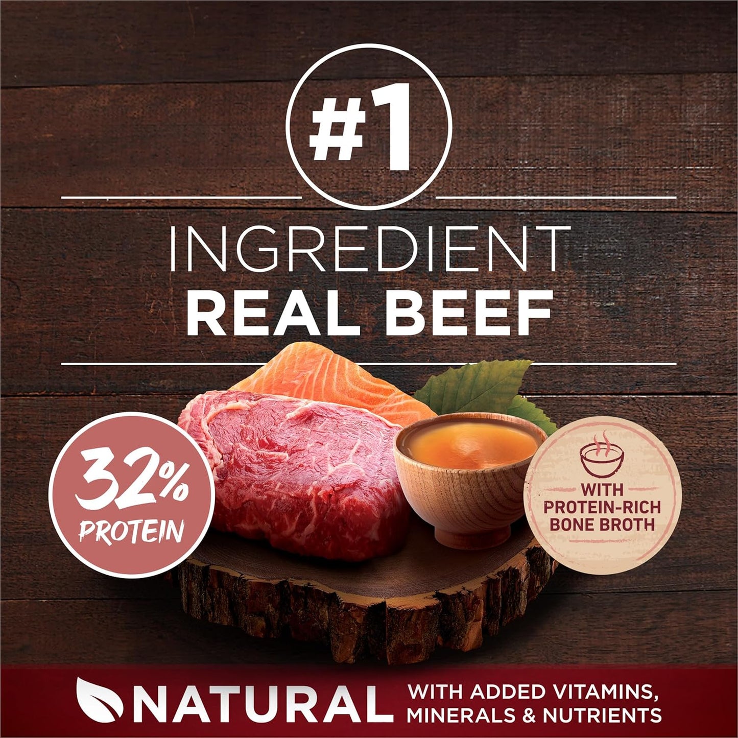 Natural High Protein Dry Dog Food Dry True Instinct with Real Beef and Salmon with Bone Broth and Added Vitamins, Minerals and Nutrients - 27.5 Lb. Bag