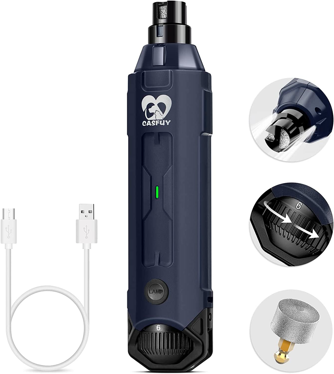 6-Speed Dog Nail Grinder - Newest Enhanced Pet Nail Grinder Super Quiet Rechargeable Electric Dog Nail Trimmer Painless Paws Grooming & Smoothing Tool for Large Medium Small Dogs (Blue)