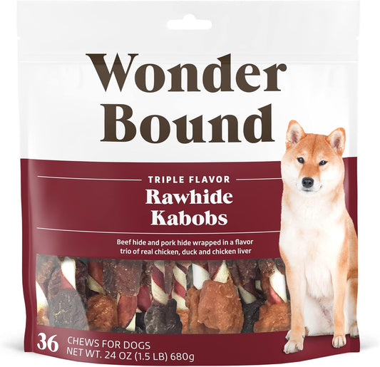 Amazon Brand -  Triple Flavor Rawhide Kabobs for Dogs, Variety, 1.5 Pound (Pack of 1)