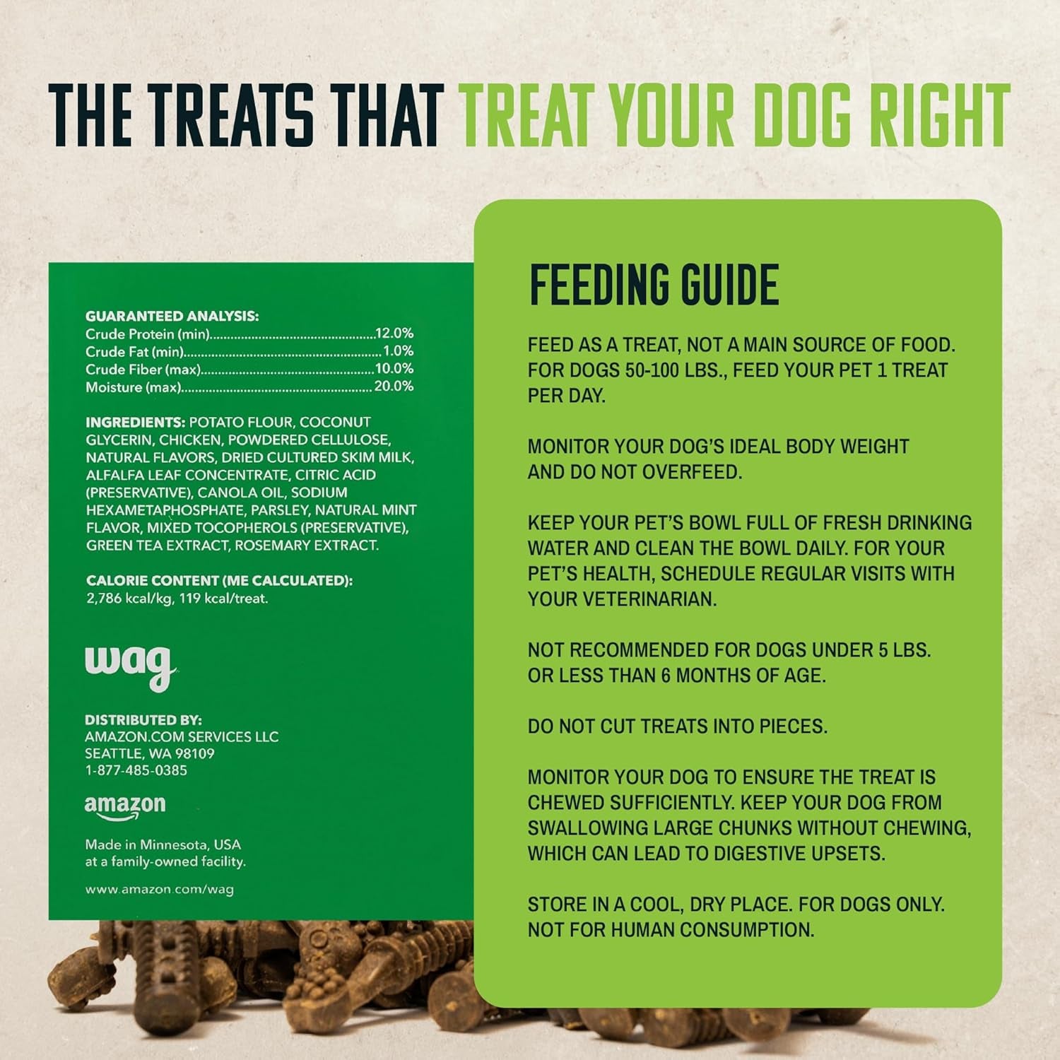 Amazon Brand -  Dental Dog Treats to Help Clean Teeth & Freshen Breath Tiny, 2.25 Pounds, Unflavored - 130 Count, Pack of 1
