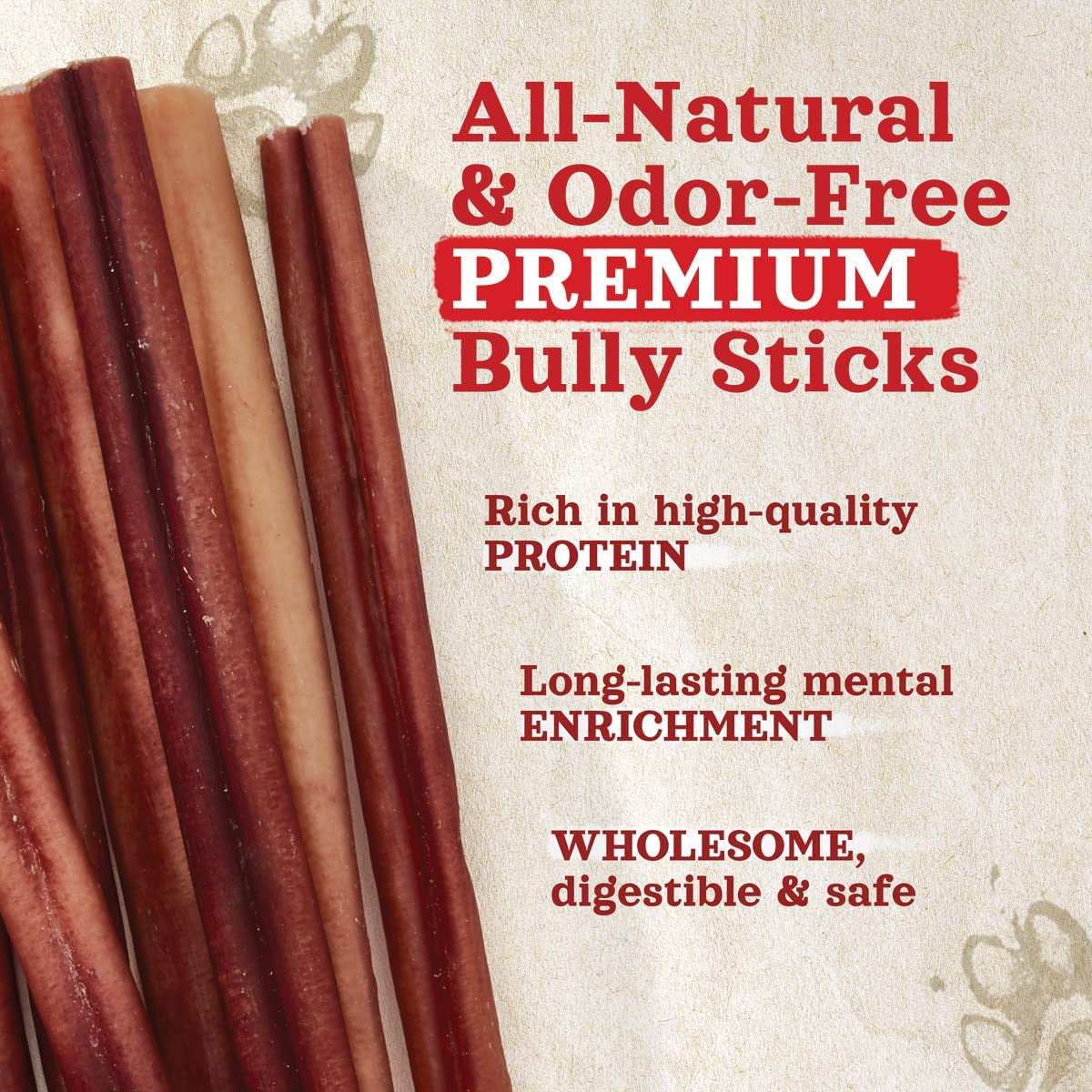 Odor-Free Bully Sticks (12 Inch, 12 Pack), 1.2 Lbs. per Bag, 100% Beef Pizzle Chews, Grass-Fed, Non-Gmo, Fully Digestible Long Lasting Best Dental Treats to Keep Your Dogs Busy