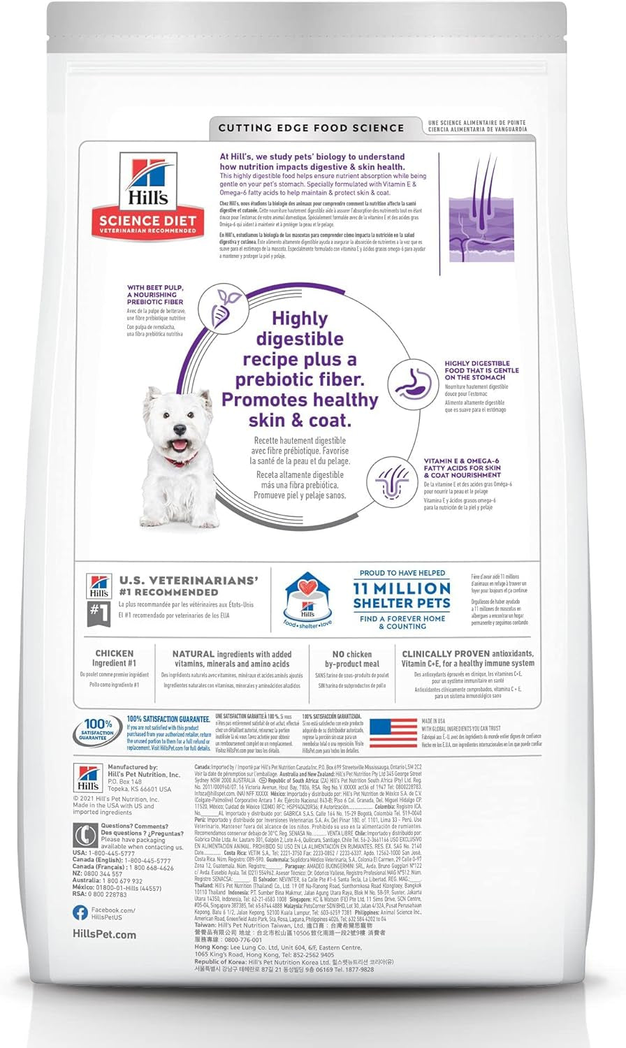 Sensitive Stomach & Skin, Adult 1-6, Stomach & Skin Sensitivity Support, Small Kibble, Dry Dog Food, Chicken Recipe, 15 Lb Bag