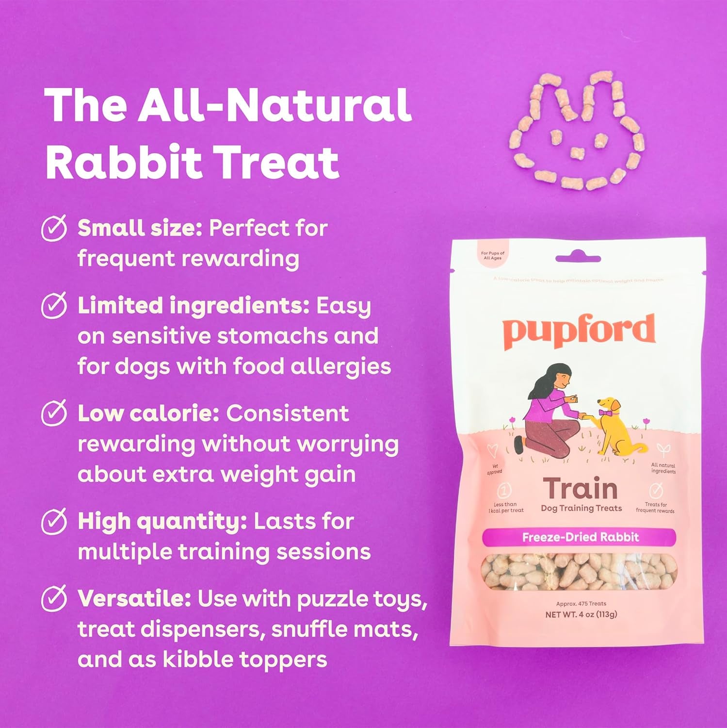 Freeze Dried Training Treats for Dogs & Puppies, 475+ Two Ingredient Bites (Rabbit, 4 Oz)