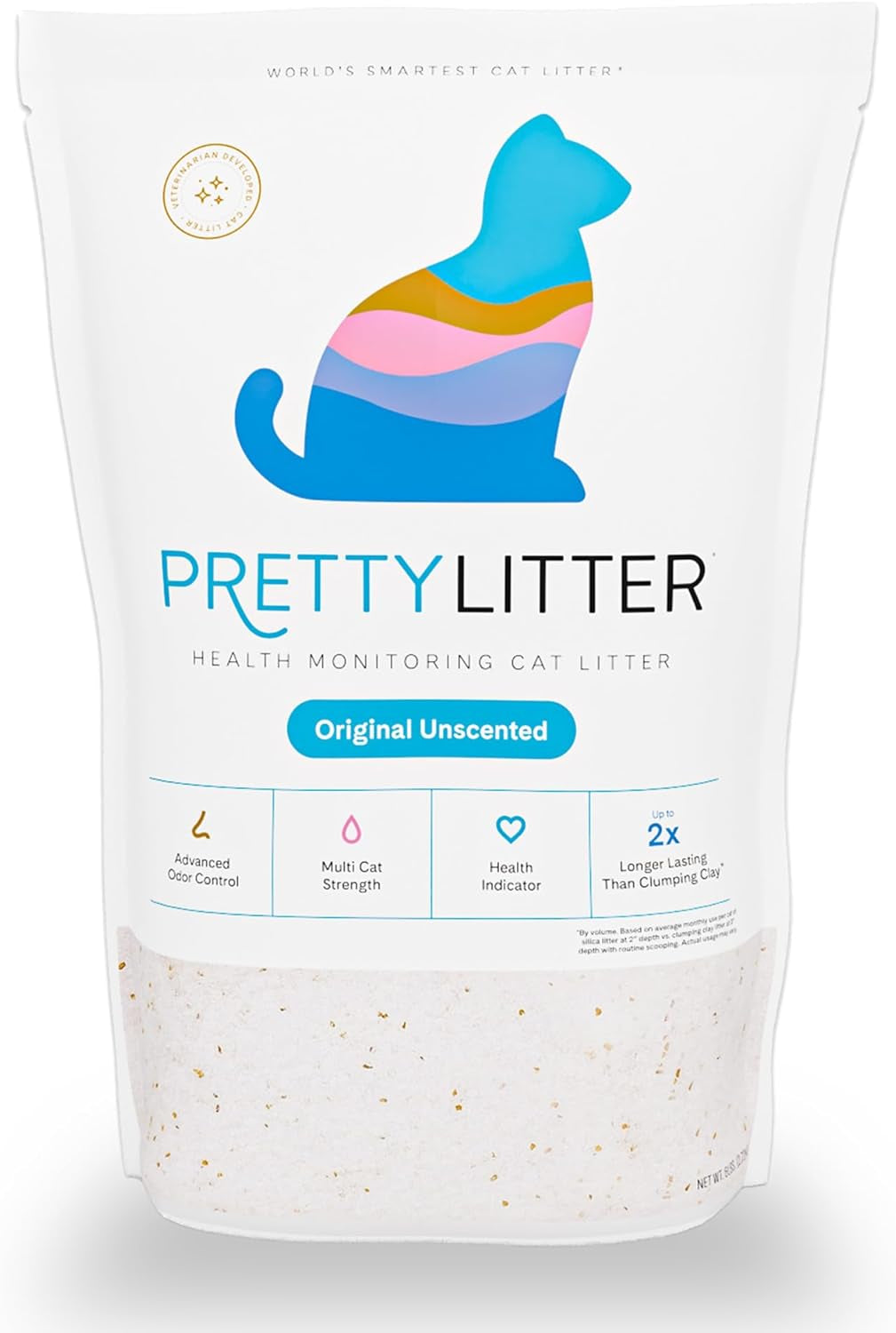 Prettylitter Health Monitoring Cat Litter (Unscented, Non Clumping) | Lightweight & Low Tracking, Color Changing Silica Gel Crystals, Advanced Odor Control — 6 Lbs, Pack of 1 (One Month Supply)